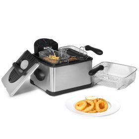 MegaChef 4.23 Quart Stainless Steel Electric Deep Fryer with Timer