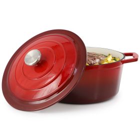 MegaChef 5 Quarts Round Enameled Cast Iron Casserole with Lid in Gradient Red