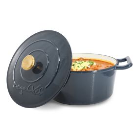 MegaChef 5.3 Quarts Round Enameled Cast Iron Casserole with Self Basting Lid in Gradient Dark Blue