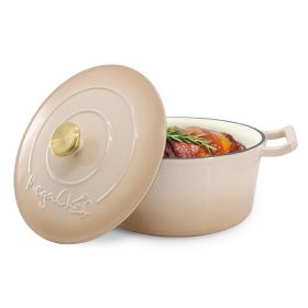 MegaChef 5.3 Quarts Round Enameled Cast Iron Casserole with Self Basting Lid in Peanut Butter
