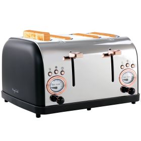 MegaChef 4 Slice Wide Slot Toaster with Variable Browning in Black and Rose Gold
