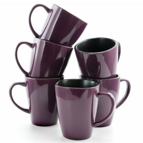 Elama Mulberry 14 oz Stoneware Mugs in Purple, Set of 6