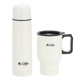 Mr. Coffee Javelin 2 Piece Thermal Bottle and Travel Mug Set in White