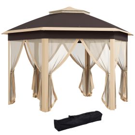 Outsunny 13' X 13' Pop Up Gazebo, Hexagonal Canopy Shelter With 6 Zippered Mesh Netting, Event Tent (Color: beige)