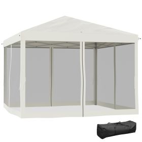 Outsunny 10' X 10' Pop Up Canopy Tent With Netting, Instant Gazebo, Ez Up Screen House Room With Car (Color: beige)