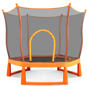 6FT Toddlers Trampoline With Safety Enclosure Net And Ocean Balls, Fully Protected Indoor Trampoline And Ball Pit Balls For Kids, Easy Assembly L (Color: orange)