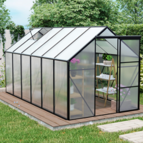 6x12 FT Polycarbonate Greenhouse Raised Base And Anchor Aluminum Heavy Duty Walk-in Greenhouses For Outdoor Backyard In All Season,Black (Color: black)