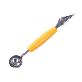 Double Head Stainless Steel Fruit Digging Spoon; Corrugated Carving Knife Watermelon Fruit Platter Tool; Spoon Digger (Color: yellow)