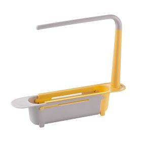 1pc Telescopic Sink Sponges Storage Rack; Adjustable Soap Sponge Organizer For Kitchen Sponge And Soap; Expandable Storage Drain Basket With Dish (Color: yellow)