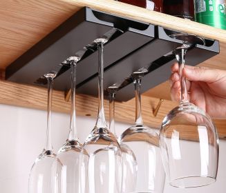 2 Pack Wine Glass Holder Under Shelf or Cabinet Punch-free Wine Glass Rack (Color: black)