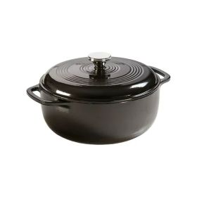 Cast Iron;  6 Quart Enameled Cast Iron Dutch Oven (Color: black)