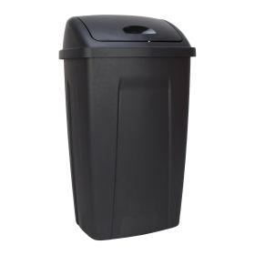 13 Gallon Trash Can, Plastic Swing Top Kitchen Trash Can (Color: black)