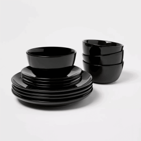 12pc Stoneware Avesta Dinnerware Set (Color: black)