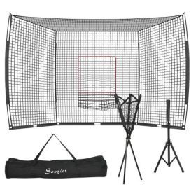 Soozier 17X 5.5Baseball Net With Strike Zone, Tee, Caddy, And Carry Bag For Pitching And Hitting, Portable Extra Large Softball And Baseball Trai (Color: black)